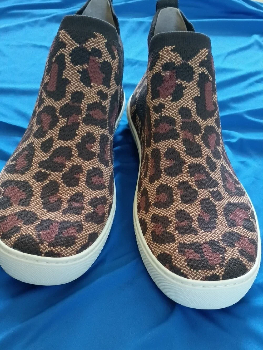 Rothy's The Chelsea Leopard Slip-On Knit Sneakers in Brown and Black
